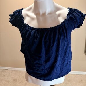 American Eagle Off Shoulder Top Navy Blue Cropped Puff Sleeve NWT Medium